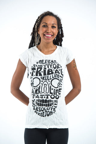 Sure Design Women's Tribal Skull T-Shirt White