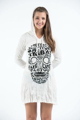 Sure Design Women's Tribal Skull Hoodie Dress White