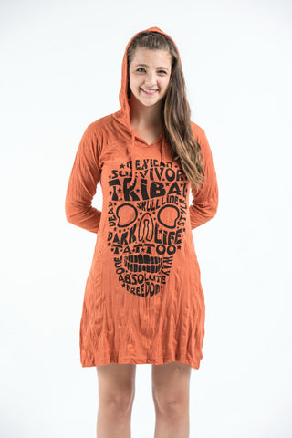 Sure Design Women's Tribal Skull Hoodie Dress Orange