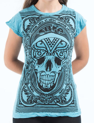 Sure Design Women's Trippy Skull T-Shirt Turquoise