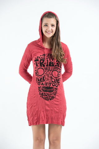 Sure Design Women's Tribal Skull Hoodie Dress Red