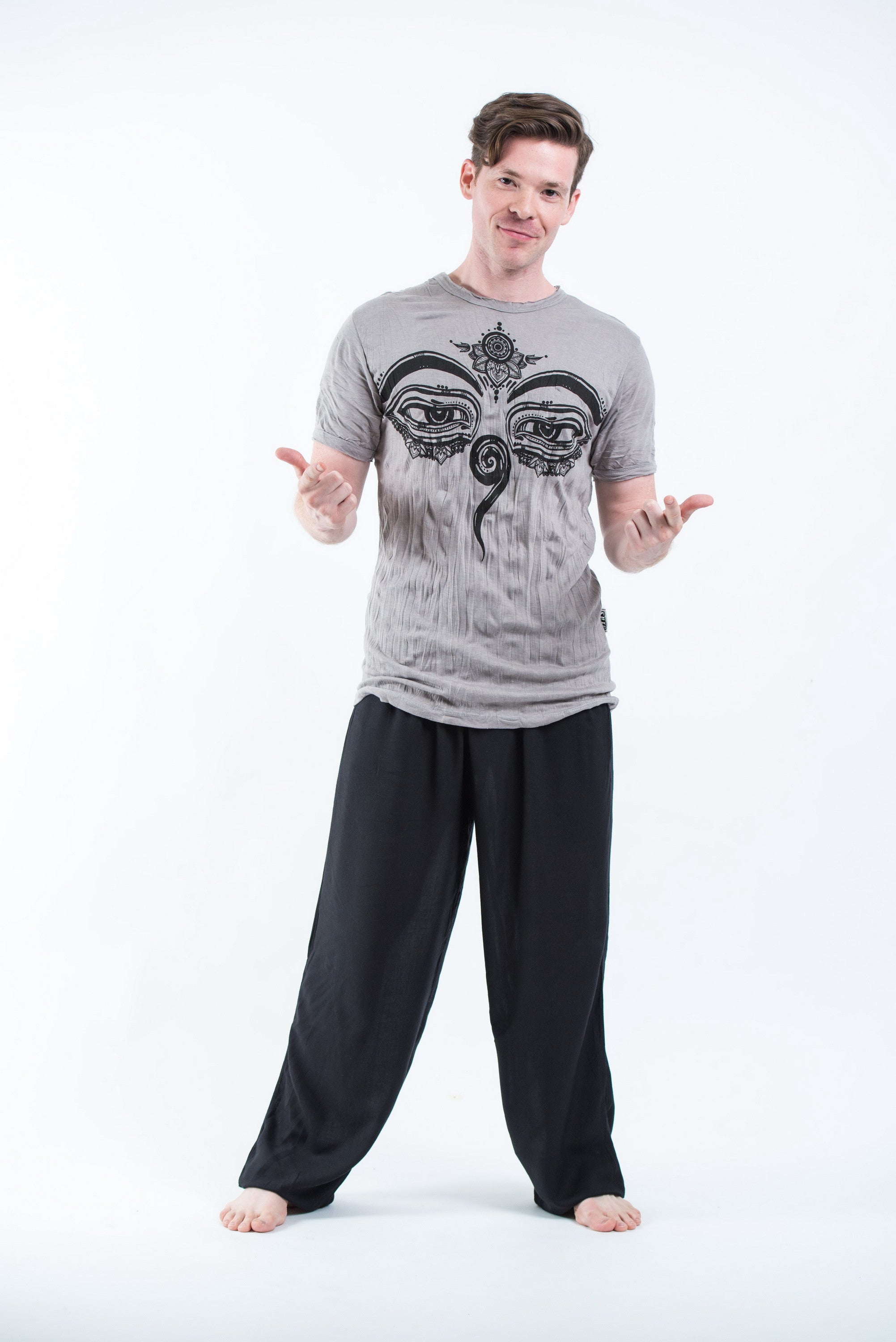 Sure Design Mens Buddha Eyes T-Shirt Gray