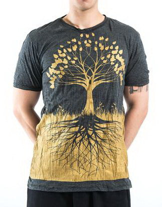 Sure Design Men's Tree Of Life T-Shirt Gold on Black