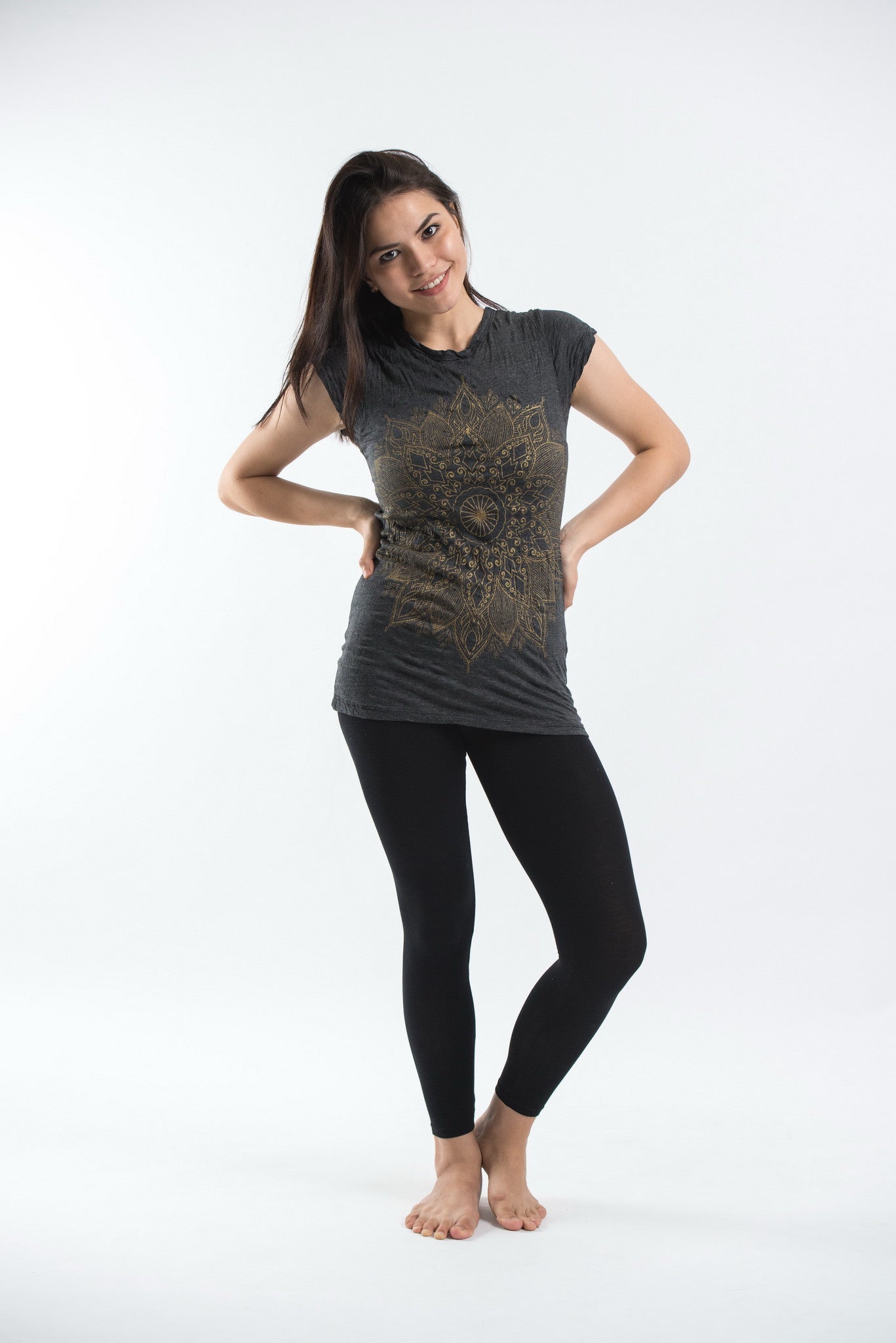 Sure Design Women's Lotus Mandala T-Shirt Gold On Black