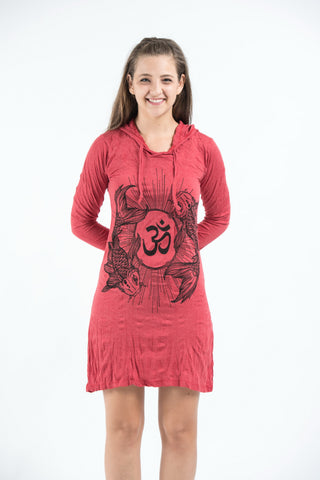 Sure Design Women's Ohm and Koi fish Hoodie Dress Red
