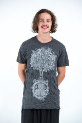 Sure Design Mens Celtic tree T-Shirt Silver on Black