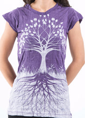 Sure Design Women's Tree Of Life T-Shirt Silver on Purple