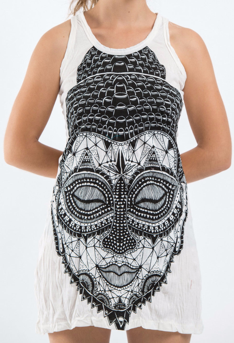 Sure Design Women's Buddha Head Tank Dress White