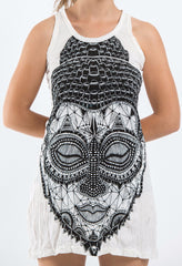 Sure Design Women's Buddha Head Tank Dress White