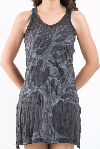 Sure Design Women's Om Tree Tank Dress Silver on Black