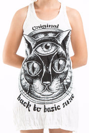 Sure Design Women's Three Eyed Cat Tank Dress White