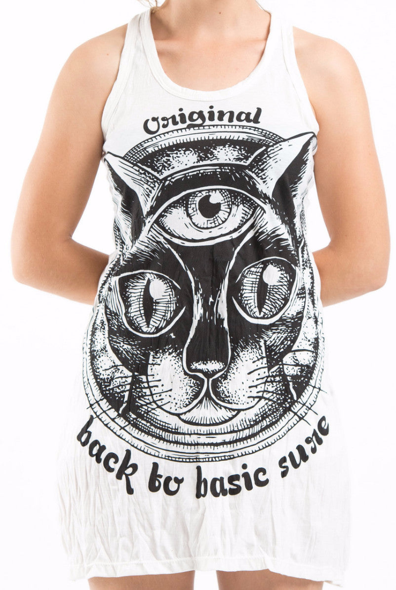 Sure Design Women's Three Eyed Cat Tank Dress White