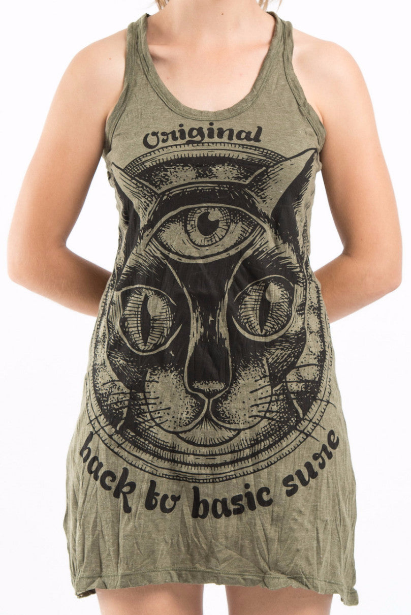Sure Design Women's Three Eyed Cat Tank Dress Green