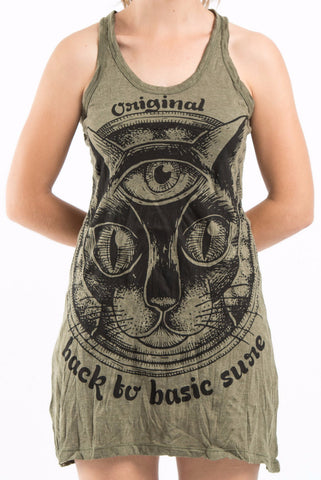 Sure Design Women's Three Eyed Cat Tank Dress Green