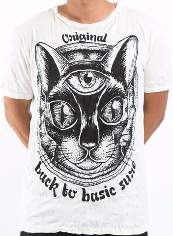 Sure Design Men's Three Eyed Cat T-Shirt White