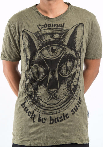 Sure Design Men's Three Eyed Cat T-Shirt Green