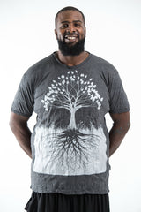 Plus Size Sure Design Men's Tree of Life T-Shirt Silver on Black
