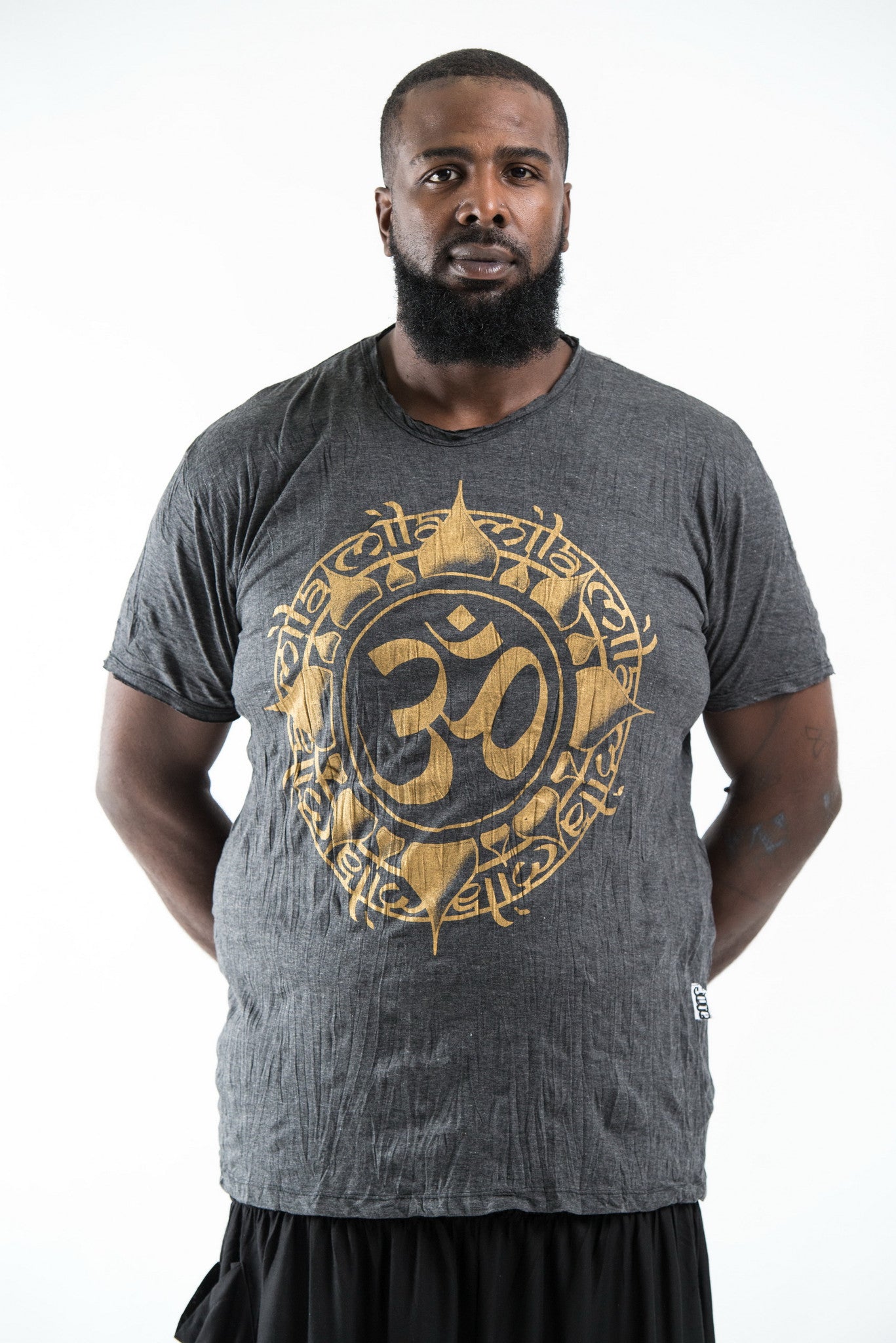Plus Size Sure Design Men s Infinitee Ohm T Shirt Gold on Black