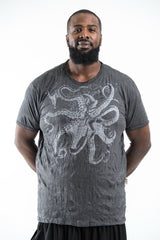 Plus Size Sure Design Men's Octopus T-Shirt Silver on Black