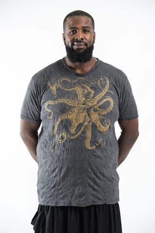 Plus Size Sure Design Men's Octopus T-Shirt Gold on Black