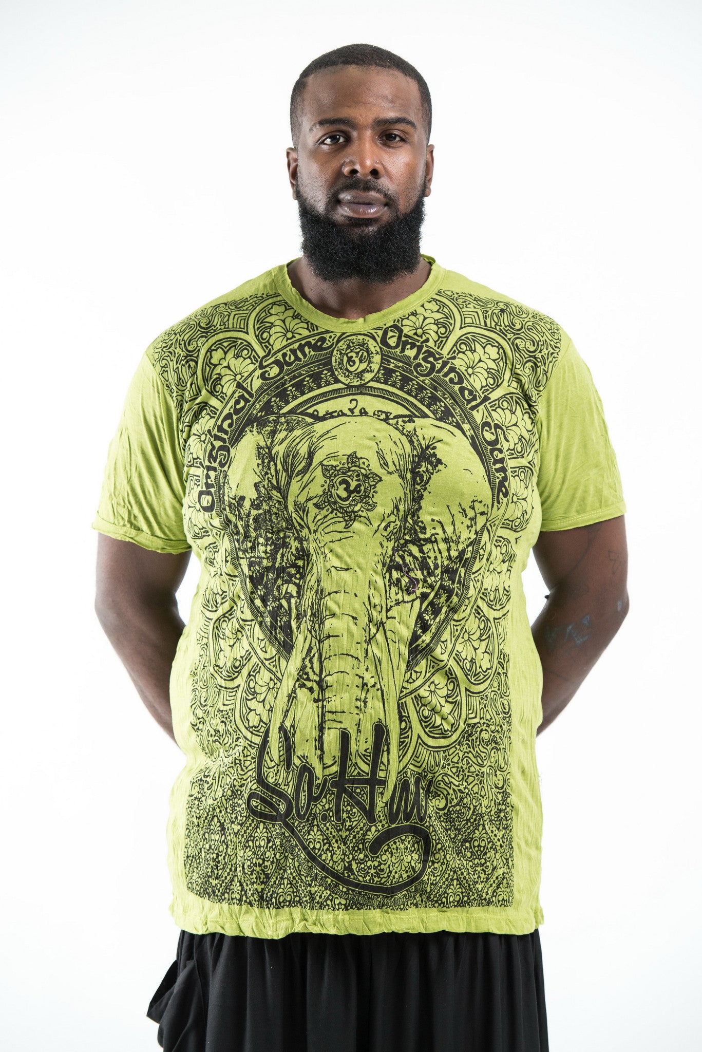 Plus Size Sure Design Men's Wild Elephant T-Shirt Lime