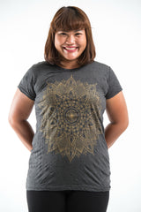 Plus Size Sure Design Women's Lotus Mandala T-Shirt Gold on Black