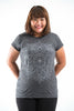 Plus Size Sure Design Women's Lotus Mandala T-Shirt Silver on Black