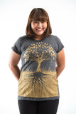 Wholesale Plus Size Sure Design Women's Tree of Life T-Shirt Gold on Black - $11.00
