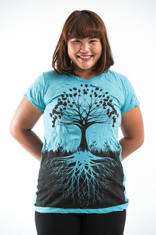 Plus Size Sure Design Women's Tree of Life T-Shirt Turquoise