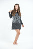 Sure Design Women's Ohm and Koi fish Hoodie Dress Silver on Black