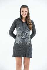 Sure Design Women's Ohm and Koi fish Hoodie Dress Silver on Black