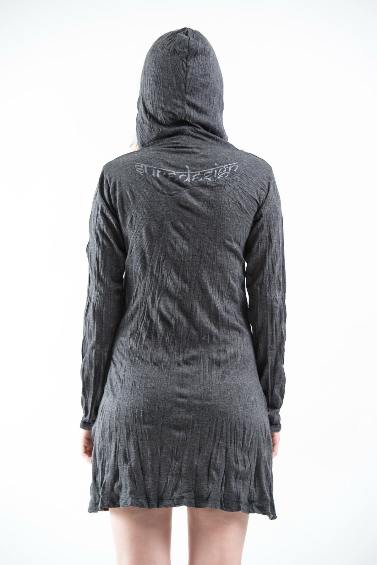 Sure Design Women's Lotus Ohm Hoodie Dress Silver on Black
