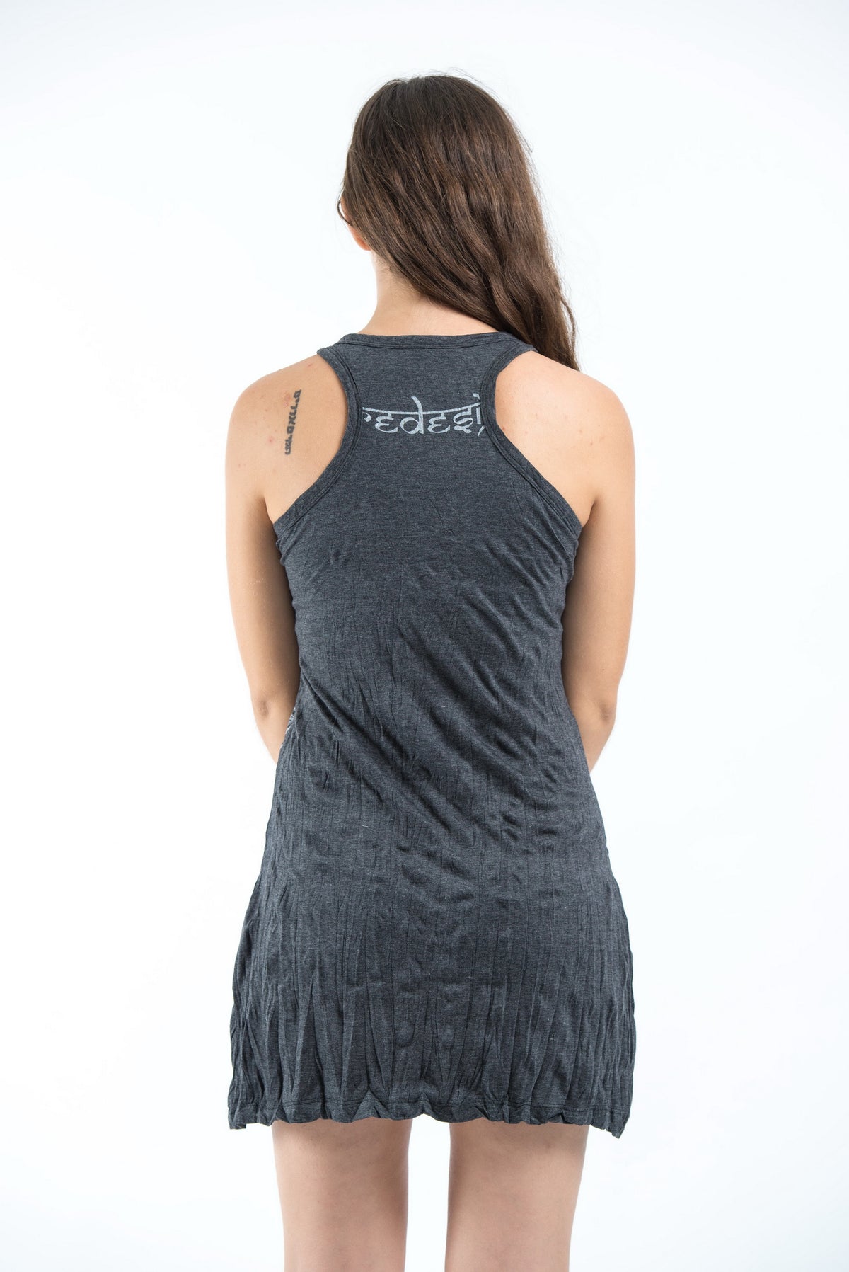 Sure Design Women's Ohm hands Tank Dress Silver on Black