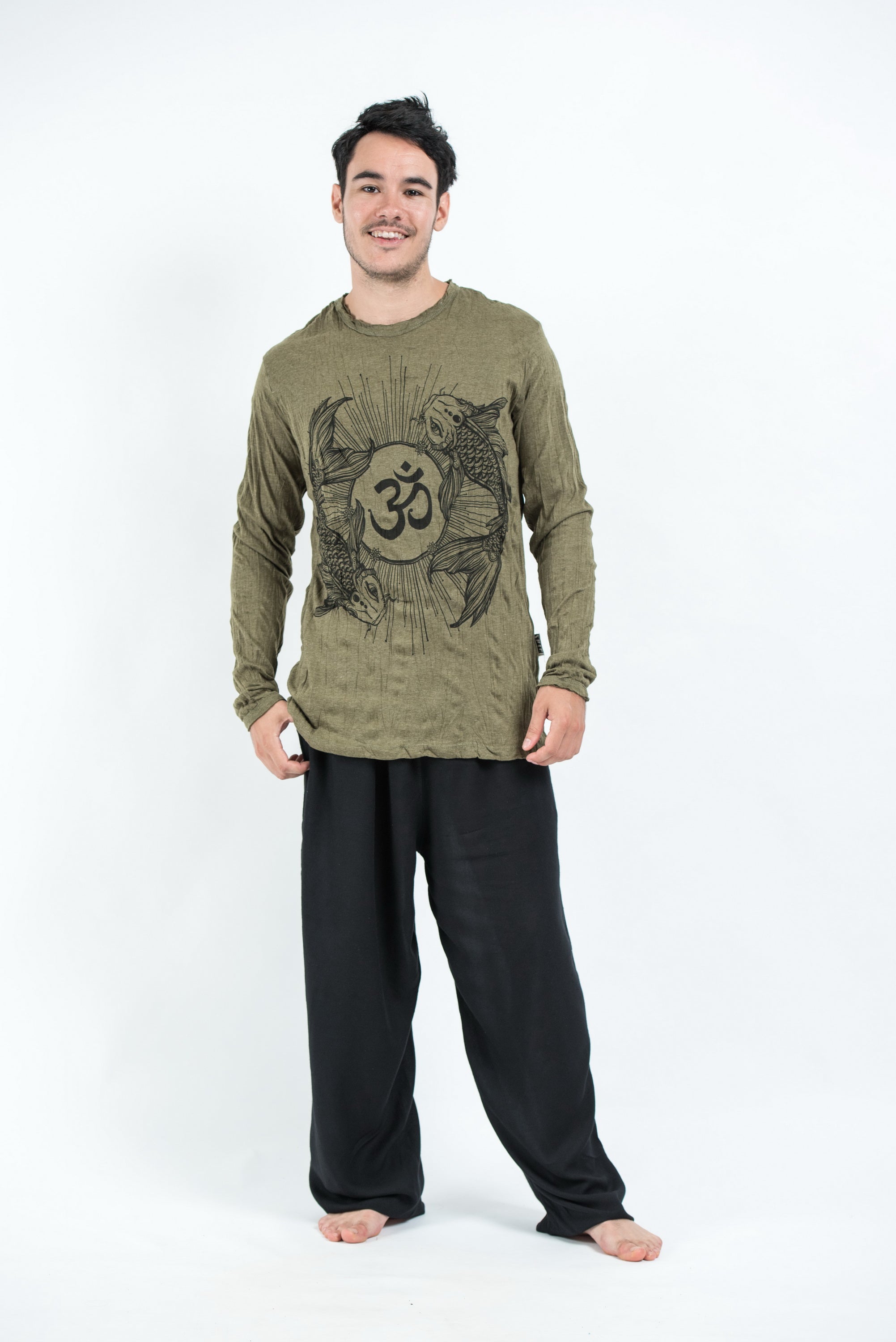 Sure Design Unisex Ohm and Koi fish Long Sleeve T-Shirt Green