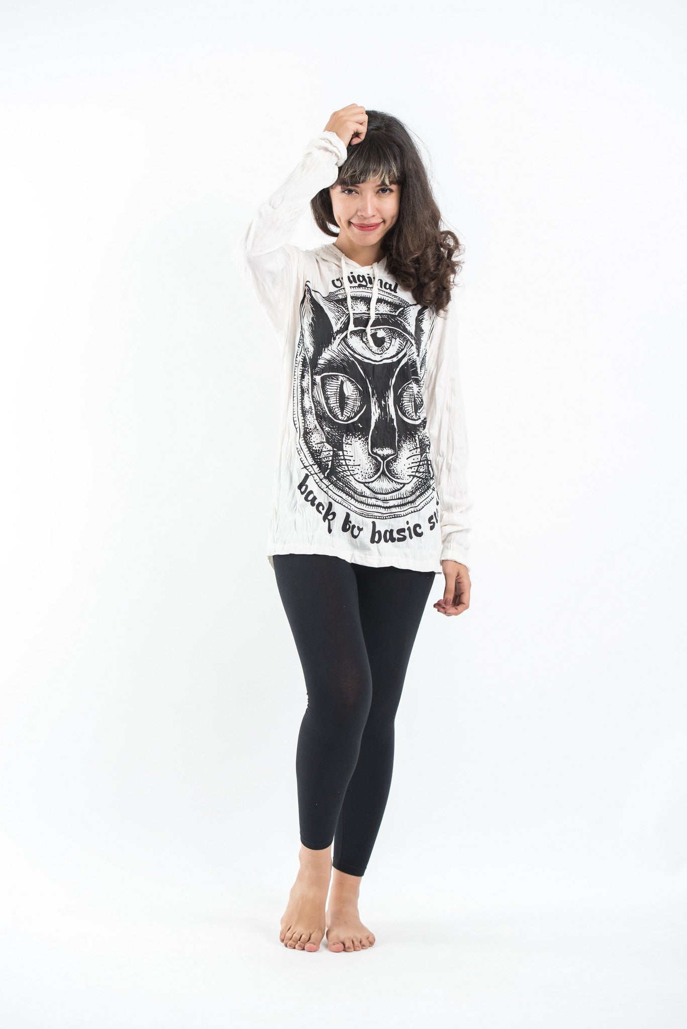 Sure Design Unisex Three Eyed Cat Hoodie White