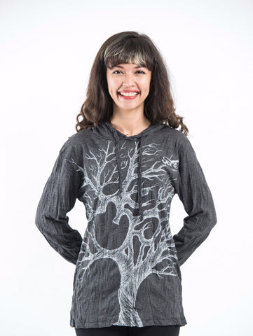 Sure Design Unisex Om Tree Hoodie Silver on Black