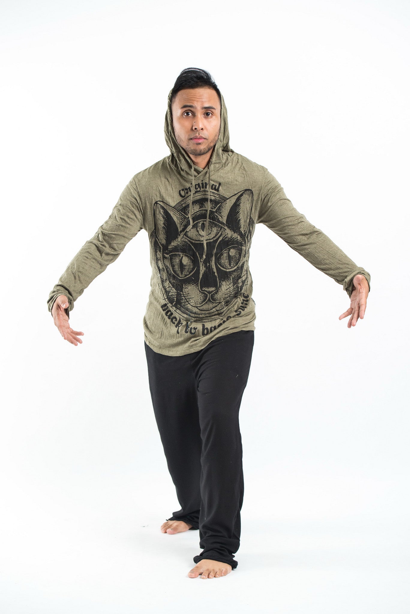 Sure Design Unisex Three Eyed Cat Hoodie Green