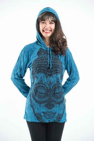 Sure Design Unisex Buddha Head Hoodie Denim Blue