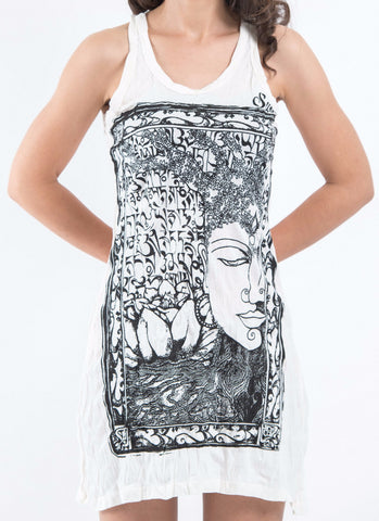 Sure Design Women's Sanskrit Buddha Tank Dress White