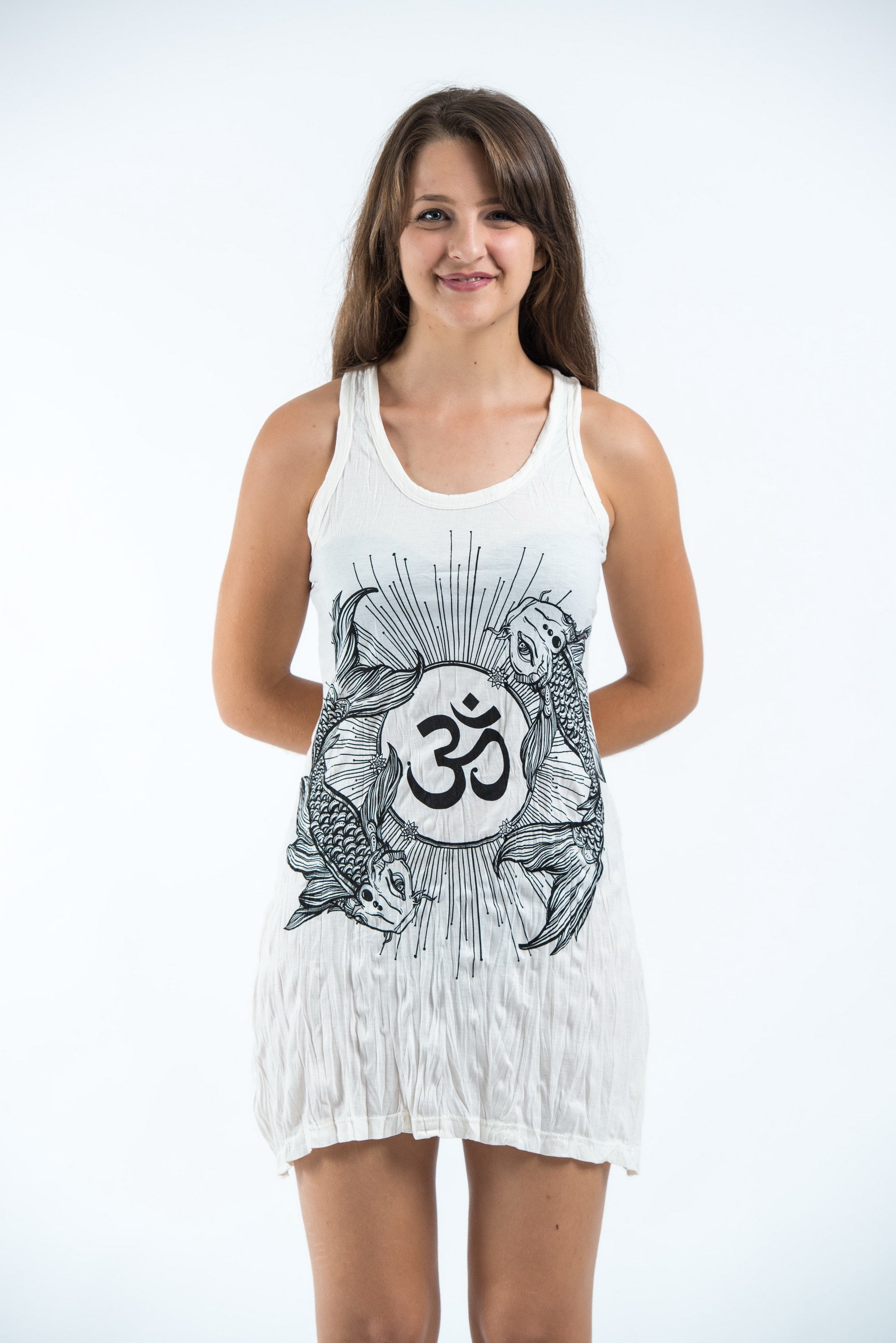 Sure Design Women's Ohm and Koi fish Tank Dress White