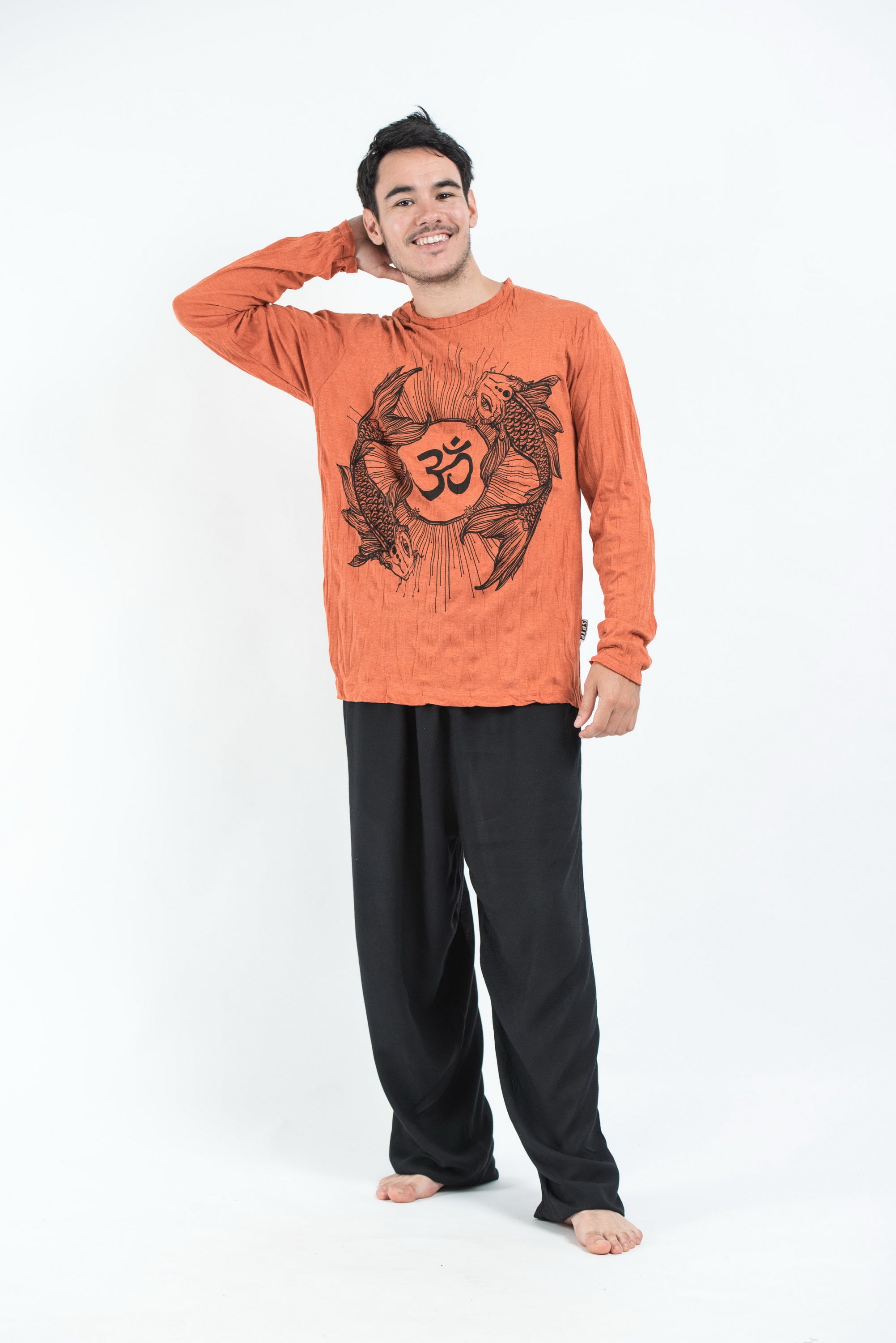 Sure Design Unisex Ohm and Koi fish Long Sleeve T-Shirt Orange