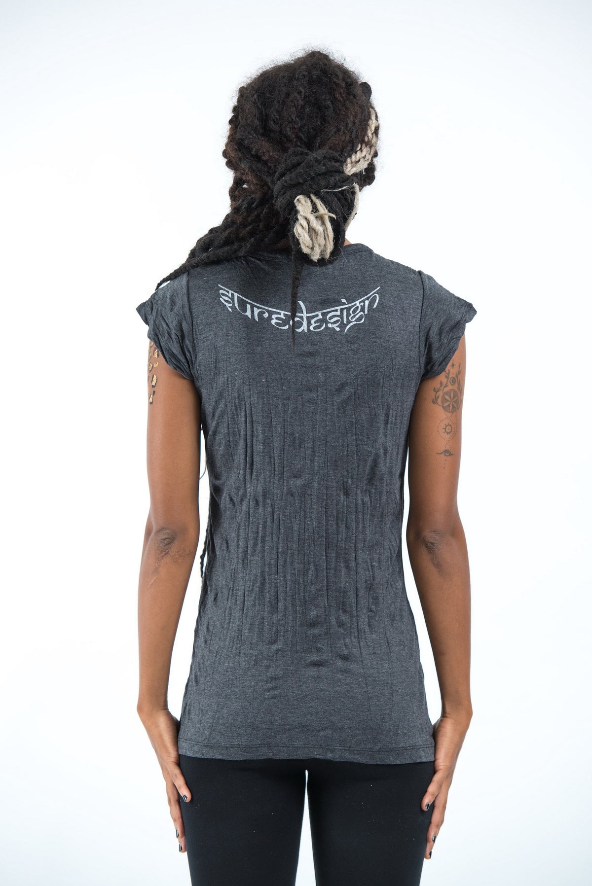 Sure Design Women's Ohm hands T-Shirt Silver on Black