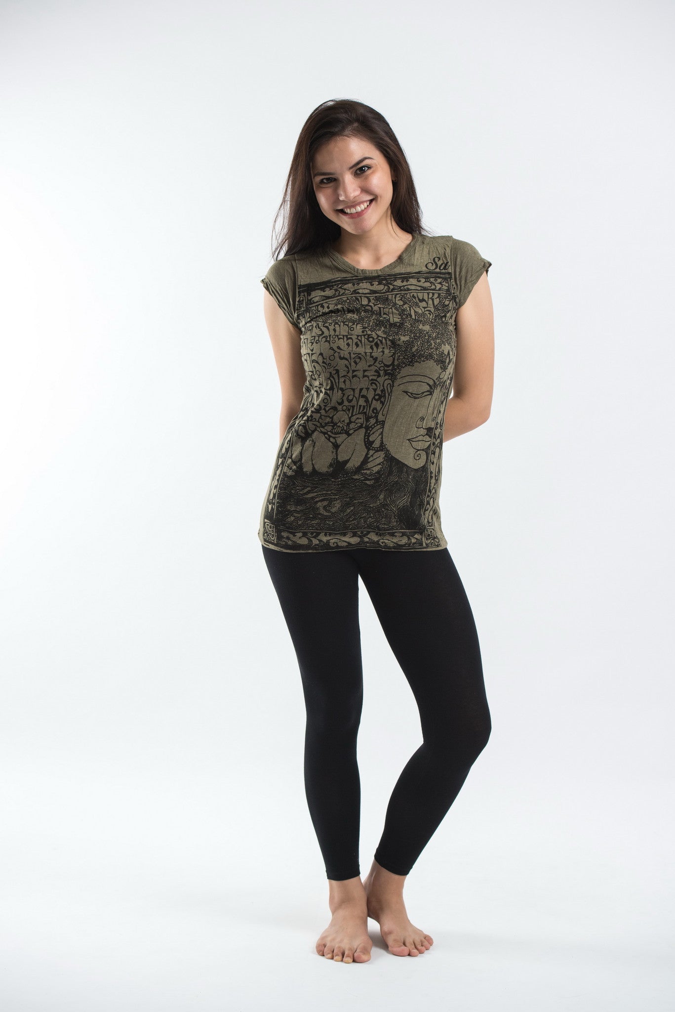 Sure Design Women's Sanskrit Buddha T-Shirt Green