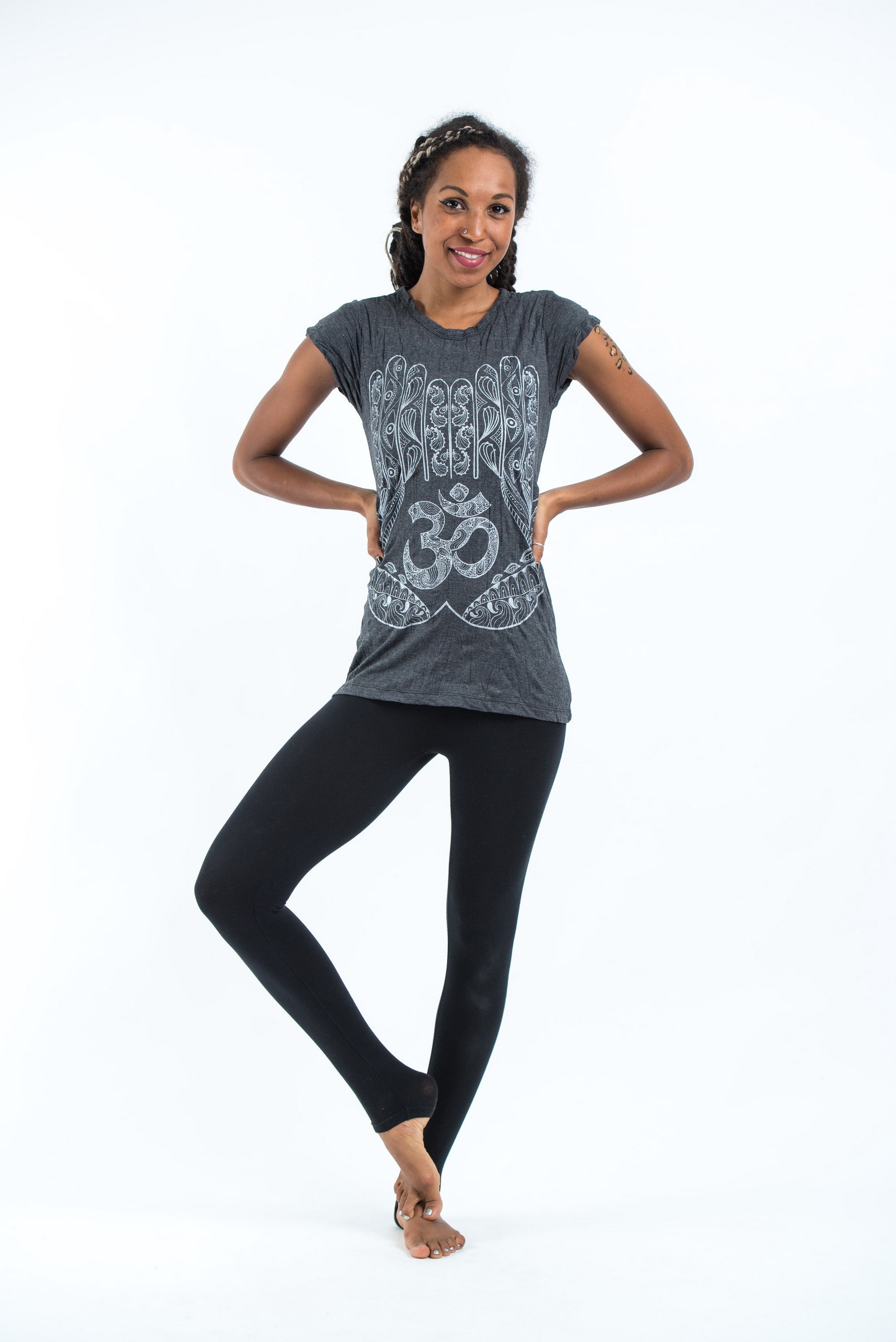 Sure Design Women's Ohm hands T-Shirt Silver on Black