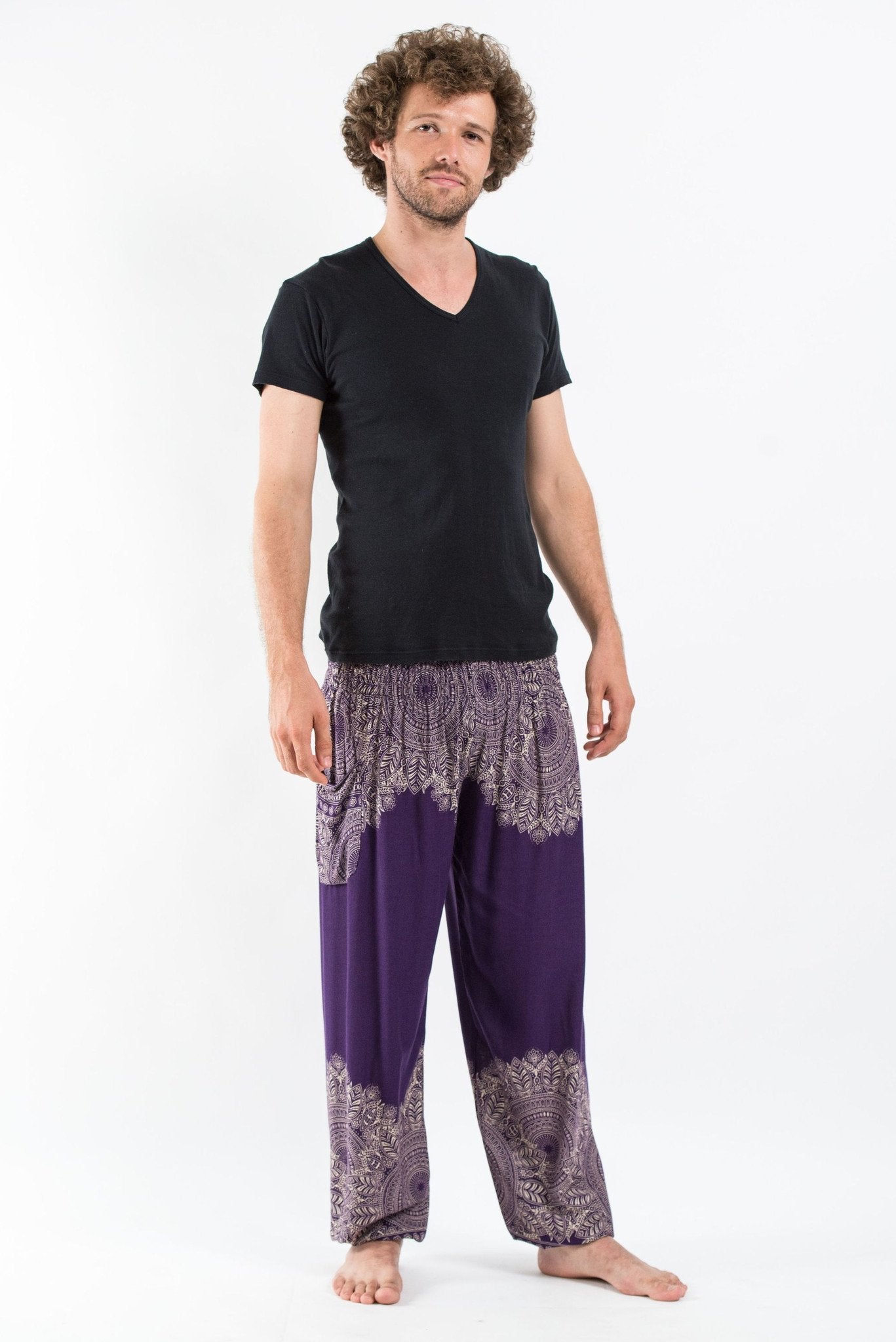 Floral Mandalas Unisex Harem Pants in Purple