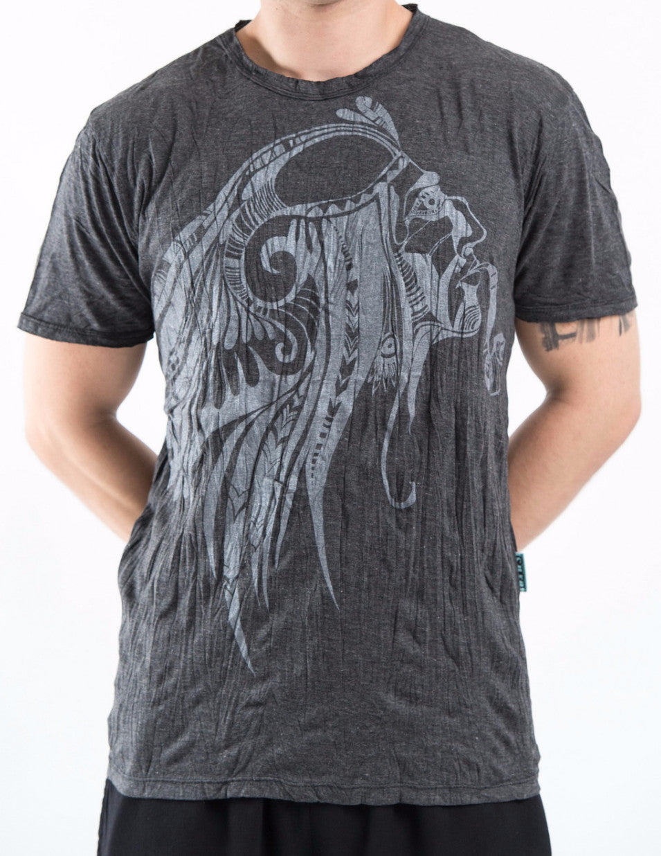Sure Design Men's Indian Chief T-Shirt Silver on Black