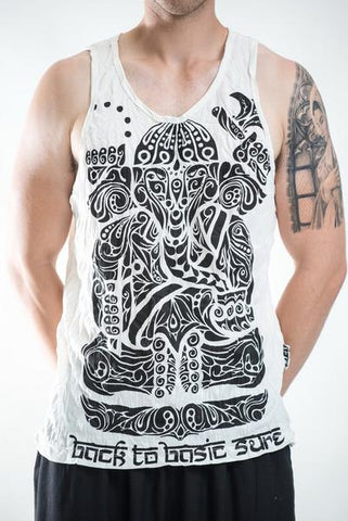 Sure Design Men's Tattoo Ganesh Tank Top White