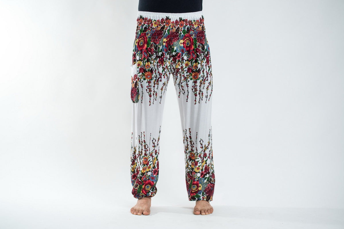 Floral Unisex Harem Pants in White