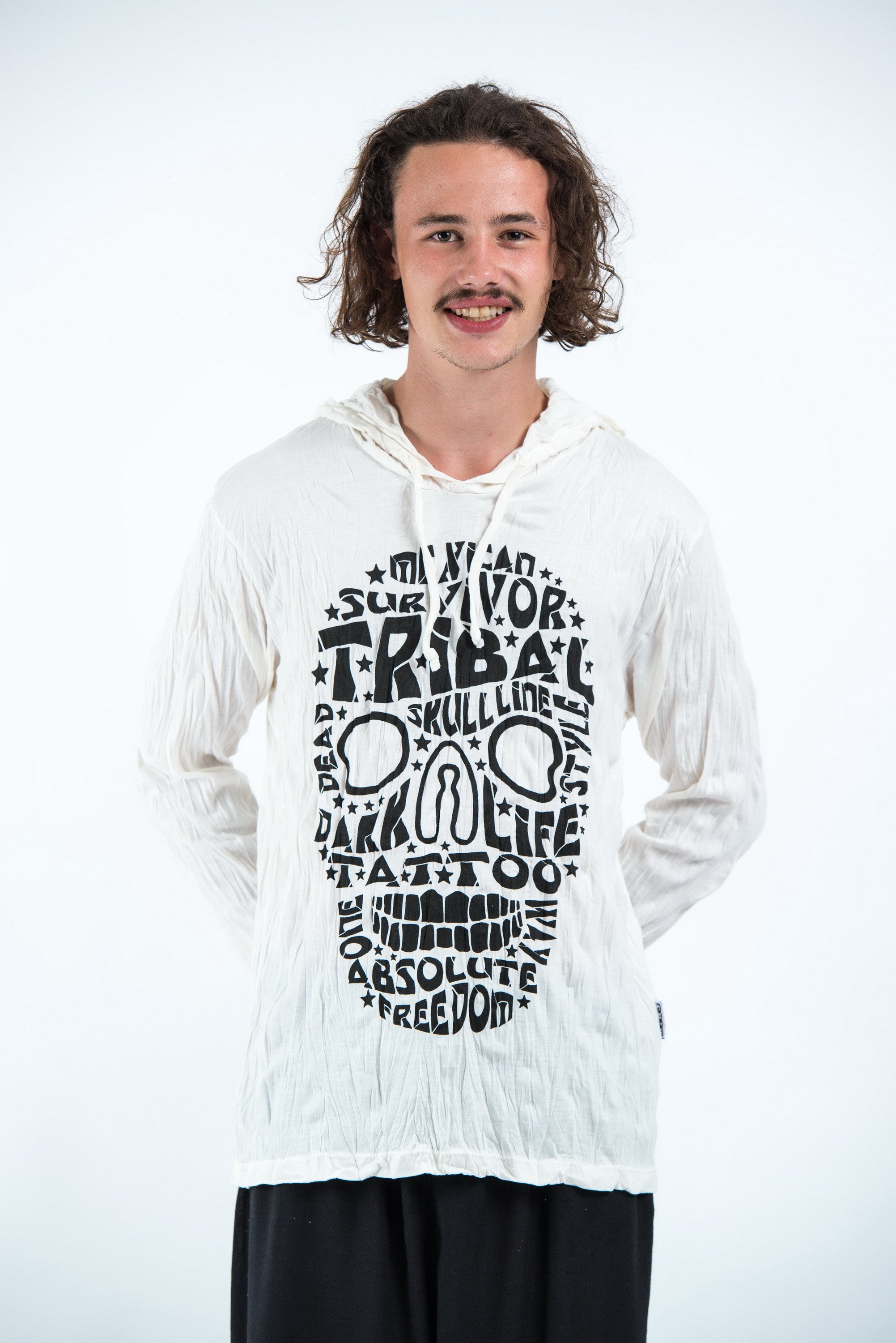 Sure Design Unisex Tribal Skull Hoodie White