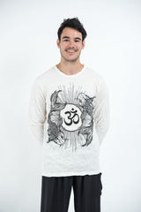 Sure Design Unisex Ohm and Koi fish Long Sleeve T-Shirt White